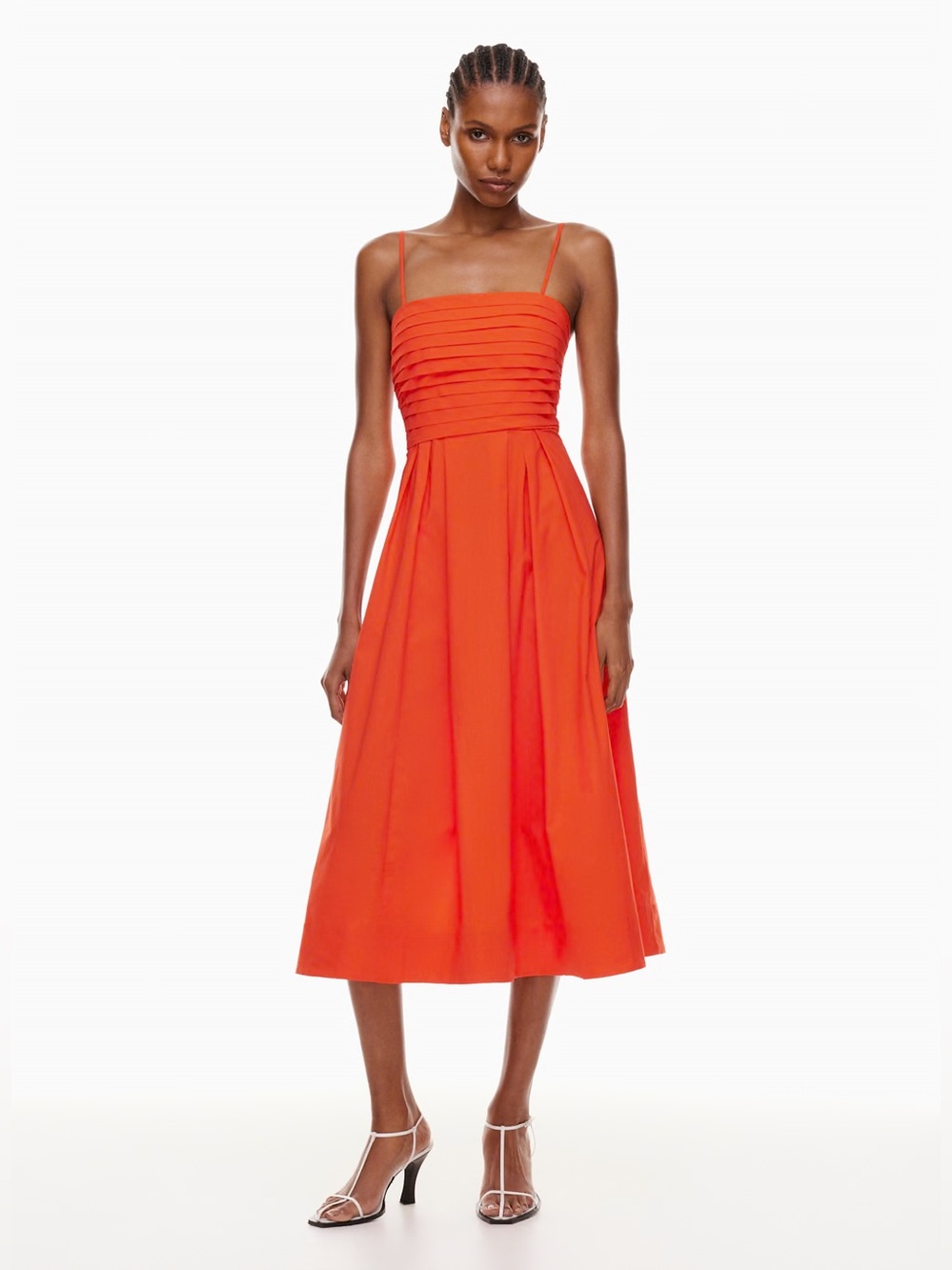 Aritzia Babaton Vault Poplin Dress Hot Cheeky Red Size 0 Midi Adjustable Straps